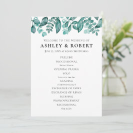 Elegante Aquamarine Grünflächen Blätter Hochzeit Programm
