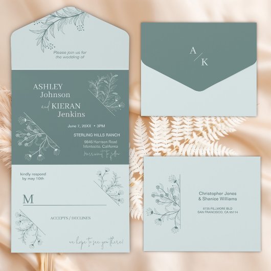 Elegante Aquamarine Hochzeit All In One Einladung