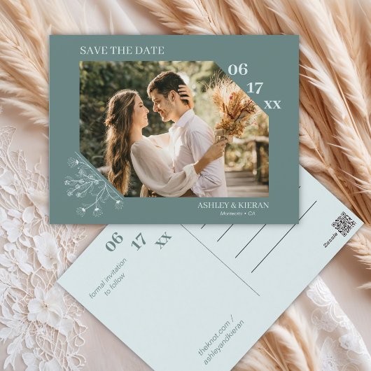 Elegante Aquamarine Hochzeit speichern Sie das Dat Postkarte