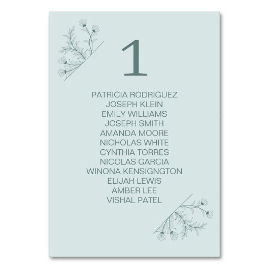 Elegante Aquamarine Hochzeit Tischnummer (Vorderseite)