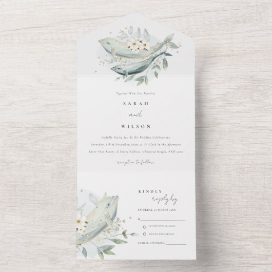 Elegante Aquamarine Hochzeit unter Wasser All In One Einladung (Innen Boden)