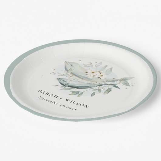 Elegante Aquamarine Hochzeit unter Wasser Pappteller (Schrägansicht)