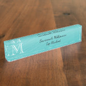 Elegante Aquamarine Imitate Metal Monogram Student Namensplakette (Seite)