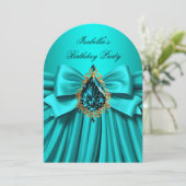 Elegante Aquamarine Jewel Bow Geburtstagsparty Einladung (Stehend Vorderseite)