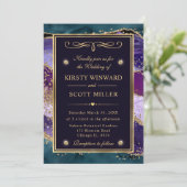 Elegante Aquamarine, Lila und goldene Glitzer Agat Einladung (Stehend Vorderseite)