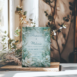 Elegante Aquamarine Lotus Floral Hochzeit Einladun Einladung