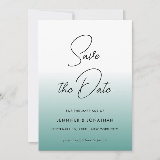 Elegante Aquamarine moderne Minimalistische Vorlag Save The Date (Vorderseite)