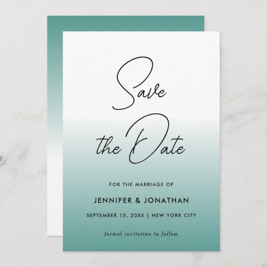 Elegante Aquamarine moderne Minimalistische Vorlag Save The Date (Vorne/Hinten)