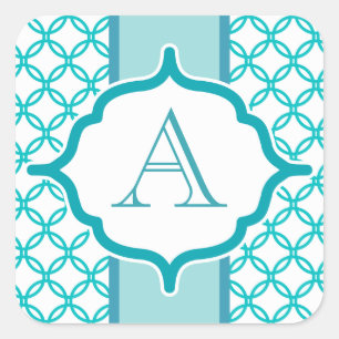 Elegante Aquamarine Monogram Stickers