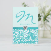 Elegante Aquamarine Monogram Wedding RSVP Cards (Stehend Vorderseite)