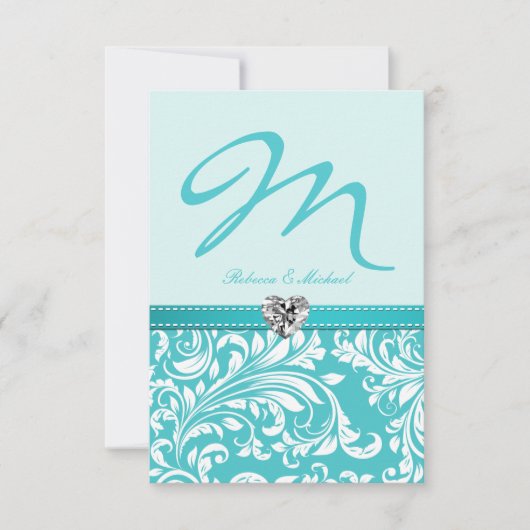 Elegante Aquamarine Monogram Wedding RSVP Cards Karte (Vorderseite)