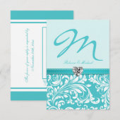 Elegante Aquamarine Monogram Wedding RSVP Cards Karte (Vorne/Hinten)