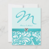 Elegante aquamarine Monogramm-Hochzeit lädt mit Einladung (Vorderseite)