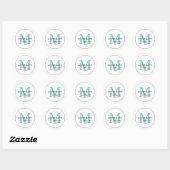 Elegante Aquamarine Monogramm-Rücksendeadresse Runder Aufkleber (Blatt)