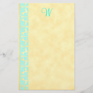 Elegante Aquamarine Monogrammstationerie Briefpapier