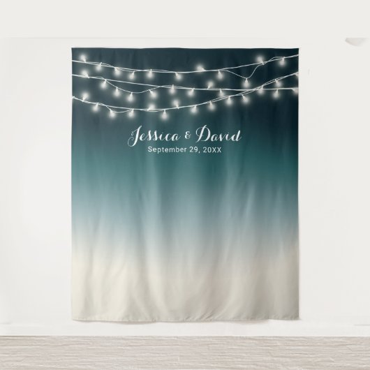 Elegante Aquamarine Ombre String Lights Hochzeitss Wandteppich (Vorderseite)