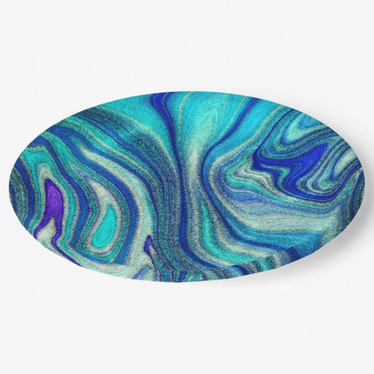 Elegante Aquamarine Paua Rainbow Muschel Inspirier Pappteller (Schrägansicht)