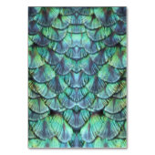 Elegante Aquamarine Peacock Feather Wedding Tischnummer (Rückseite)