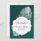 Elegante, aquamarine Pfauenhochzeit Einladung (Vorderseite)