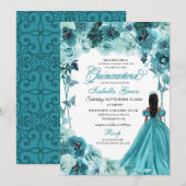 Elegante Aquamarine Quinceanera Einladung (Vorne/Hinten)
