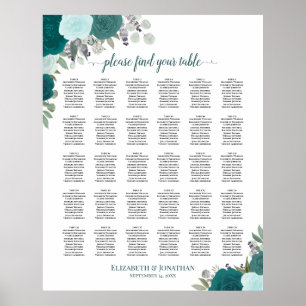 Elegante Aquamarine Rose 30 Tafelsitzkarten Poster