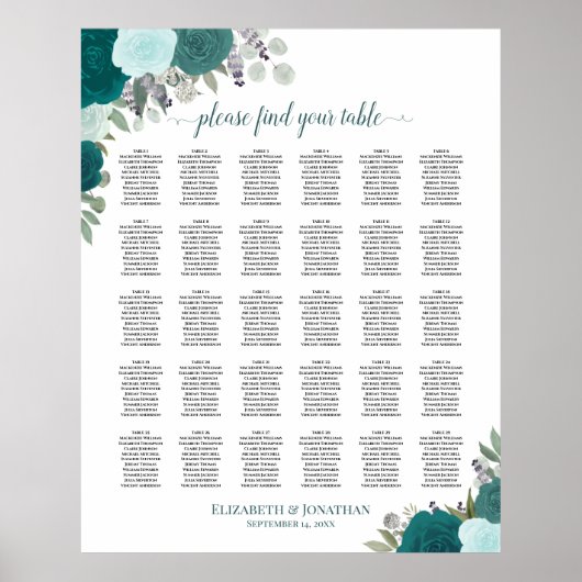 Elegante Aquamarine Rose 30 Tafelsitzkarten Poster (Vorne)