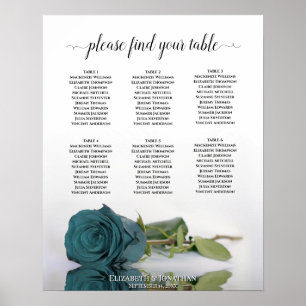 Elegante Aquamarine Rose 6 Tabelle Hochzeitssatell Poster