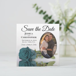 Elegante Aquamarine Rose auf Weiß mit Oval Foto Ho Save The Date