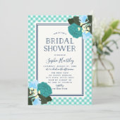 Elegante Aquamarine Rose Blumendusche Einladung (Stehend Vorderseite)