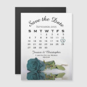 Elegante Aquamarine Rose Save the Date Kalender Ma Magnetkarte (Vorne/Hinten)