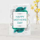 Elegante Aquamarine Rose & Silberner Glitzer Mutte Karte (Gelbe Blume)
