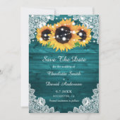 Elegante Aquamarine Rustikale Holzspitze Sonnenblu Save The Date (Vorderseite)