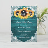 Elegante Aquamarine Rustikale Holzspitze Sonnenblu Save The Date (Stehend Vorderseite)