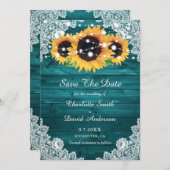 Elegante Aquamarine Rustikale Holzspitze Sonnenblu Save The Date (Vorne/Hinten)