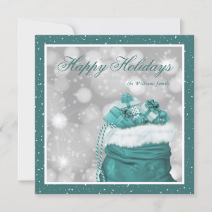 Elegante, Aquamarine Schneefall-Happy Holiday Card Feiertagskarte