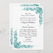 Elegante Aquamarine Schwarz-Weiß-Hochzeit-Einladun Einladung (Vorne/Hinten)