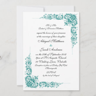 Elegante Aquamarine Schwarz-Weiß-Hochzeit-Einladun Einladung