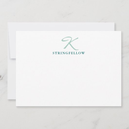 Elegante Aquamarine Script Monogram Note Card Mitteilungskarte (Vorderseite)
