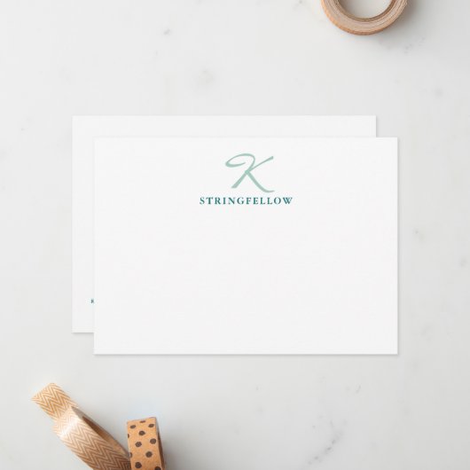 Elegante Aquamarine Script Monogram Note Card Mitteilungskarte (Vorderseite/Rückseite Beispiel)