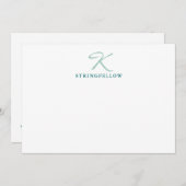 Elegante Aquamarine Script Monogram Note Card Mitteilungskarte (Vorne/Hinten)