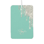Elegante Aquamarine, silberne Glitzer-Tropfen Autolufterfrischer (Vorderseite)