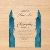 Elegante Aquamarine Silver Agate Script Arch Weddi Acryleinladungen (Vorderseite)