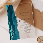 Elegante Aquamarine Silver Agate Script Hochzeit Acryleinladungen