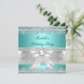 Elegante Aquamarine Silver Diamond Pearl Geburtsta Einladung (Stehend Vorderseite)