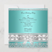 Elegante Aquamarine Silver Diamond Pearl Geburtsta Einladung (Rückseite)