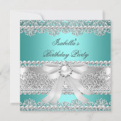 Elegante Aquamarine Silver Diamond Pearl Geburtsta Einladung (Vorderseite)