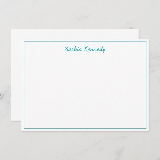 Elegante Aquamarine Skriptgrenze Personalisiert Mitteilungskarte (Vorne/Hinten)