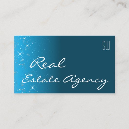 Elegante Aquamarine Sparkle Glitzer Stars mit Init Visitenkarte (Vorderseite)