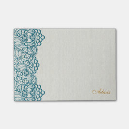 Elegante aquamarine Spitze und Gold Post-it Klebezettel