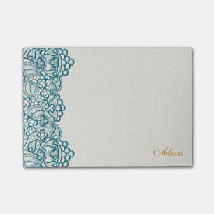Elegante aquamarine Spitze und Gold Post-it Klebezettel